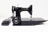 Vintage 1952 Singer Featherweight 221K Portable Sewing Machine with Original Case, Food Pedal and 8 Accessories