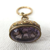 Antique 10k Gold Crown Shape Watch Fob Set with an 11 Carats Amethyst