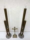 Antique Vintage Church Altar Lights Chandeliers, 29" Brass Gothic Candelabras