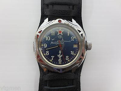 Vintage Military Watch Vostok, Army Submariner, Date, New Pilot Leather Band