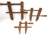 3 Large Antique Primitive Wooden Vise Clamps Tools, Carpentry, Picture Frames