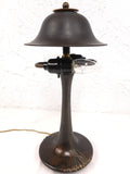 Antique Art Nouveau Bronze Lamp 17" with 2 Light Arms and Brass Shade, New Wires