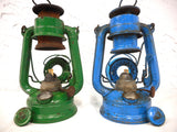 Vintage Kerosene Oil Lanterns Blue and Green 7", Winged Wheel No 350 Japan