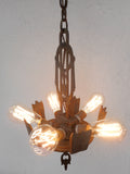 Antique Art Deco 5 Lights Slip Shade Chandelier 26" Electrolier Montreal Gold