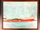 Angus Trudeau 1973 Mixed Media Painting, Canada Steamship Line, 15X19" Rimouski