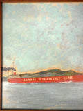 Angus Trudeau 1973 Mixed Media Painting, Canada Steamship Line, 15X19" Rimouski