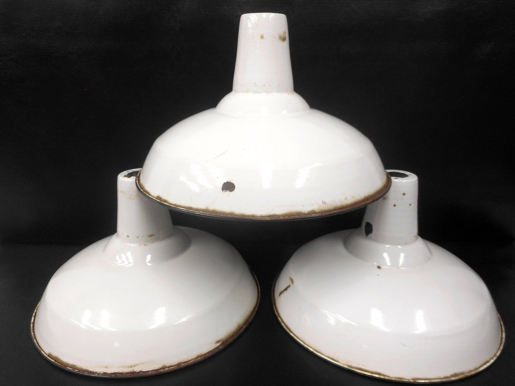 Vintage Industrial White Porcelain Enamel Ceiling Shades 16" Benjamin Fixture