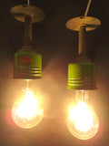 Rare Vintage Industrial Spun Metal Pendant Lights, Green Enamel Porcelain Shades