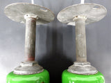 Rare Vintage Industrial Spun Metal Pendant Lights, Green Enamel Porcelain Shades