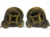 Antique Japanese Lanterns Pair 12" Heavy Brass, Buddhist Temple Lanterns, Chains
