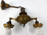 Vintage Art Deco 2 Lights Slip Shade Chandelier 16", Ceiling Fixture with Canopy