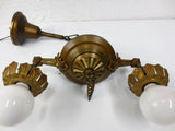 Vintage Art Deco 2 Lights Slip Shade Chandelier 16", Ceiling Fixture with Canopy