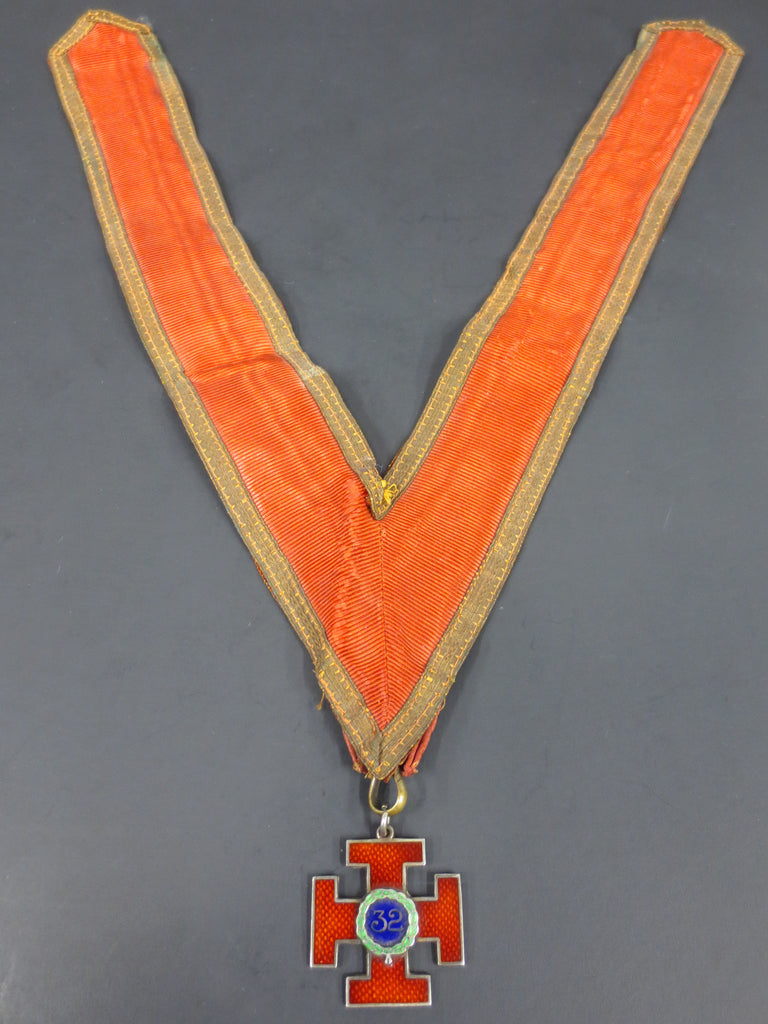 Vintage Masonic Medal Scottish Rite 32, Sterling Silver Enamel Teutonic Cross