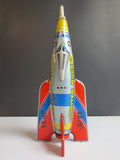Jupiter Rocket Plane Tin Wind-Up Toy by Masuya, Japan, 9"