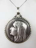 Vintage Sterling Silver Religious Pendant Large 40mm 27gr Embossed, Holy Mary
