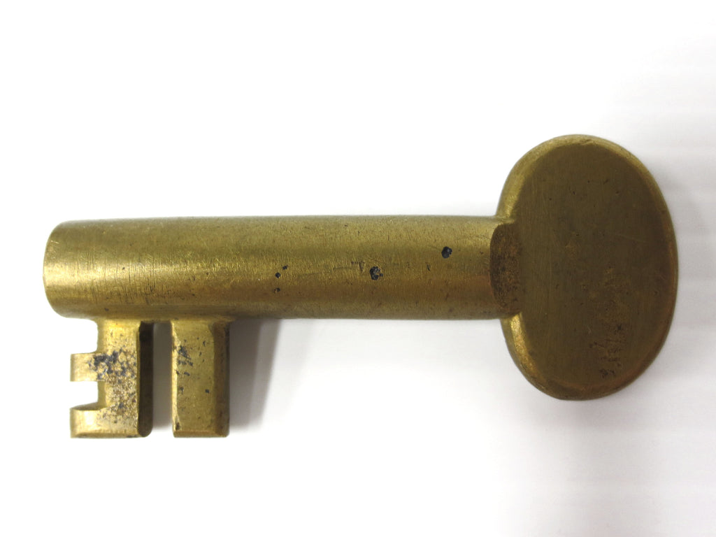 Original Antique Brass Skeleton Key 2", Hollow Barrel, Unusual Solid Bow