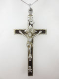 Antique Skull & Bones Priest's Crucifix Pendant, 3 1/4" Long 1.5" Large Aluminum