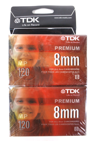 2 New TDK Premium 8mm Camcorder Camera Video Cassette Tape 120 min