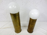 Pair of Brass Trench Art Lamps 11" and 14", Vintage 1944-1955 Brass Shells