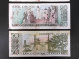 4 Costa Rica Banknotes from 1977 and 1978, 5-10-20 and 50 Colones, VF