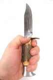 Vintage Hunting Knife 9.75" Long Stag Horn Handle, Brass Guard, Aluminum Pommel
