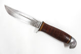 Vintage Hunting Knife 8.75" Long, Stacked Leather Handle, Aluminum Guard & Pommel