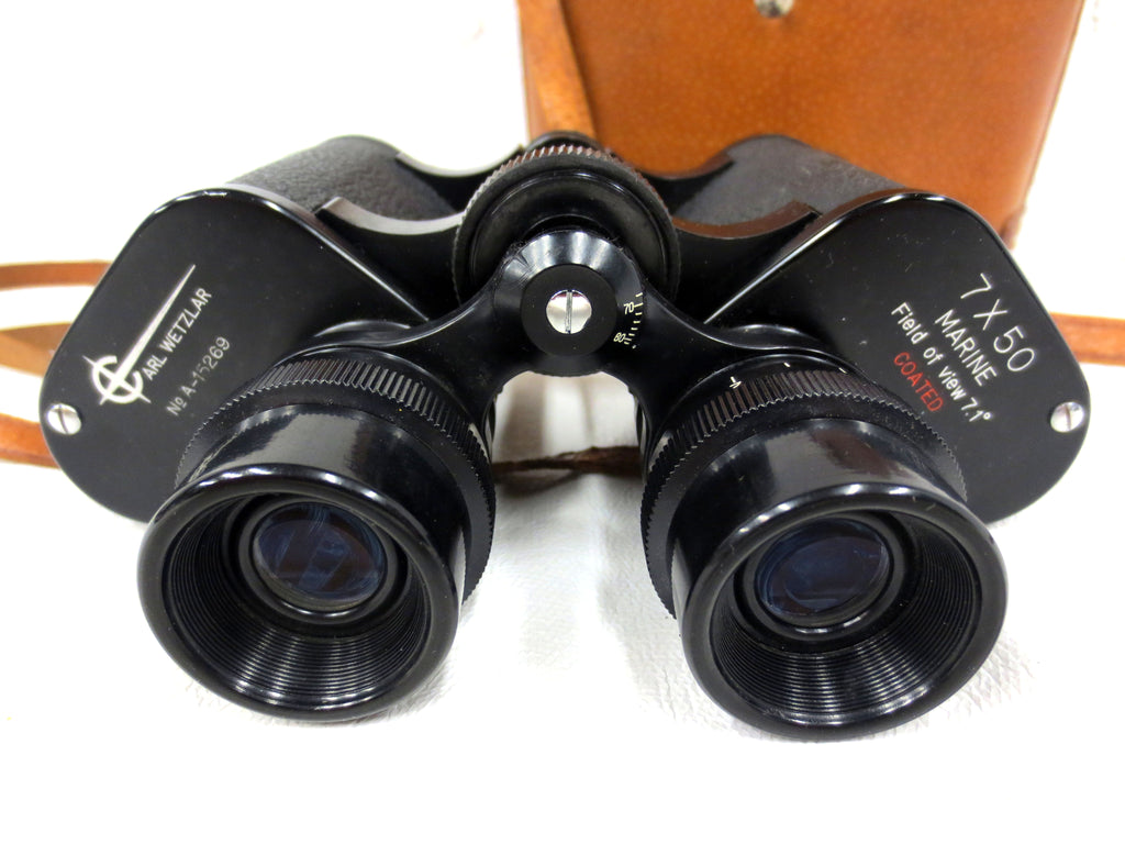 Vintage Marine Army Binoculars 6X50 by Arl Wetzlar Germany with Leather Case