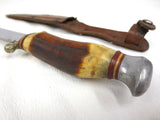 Vintage Stag Horn Knife 9" Solingen Gutmann Germany, Sheath, Ball Tip Quillons