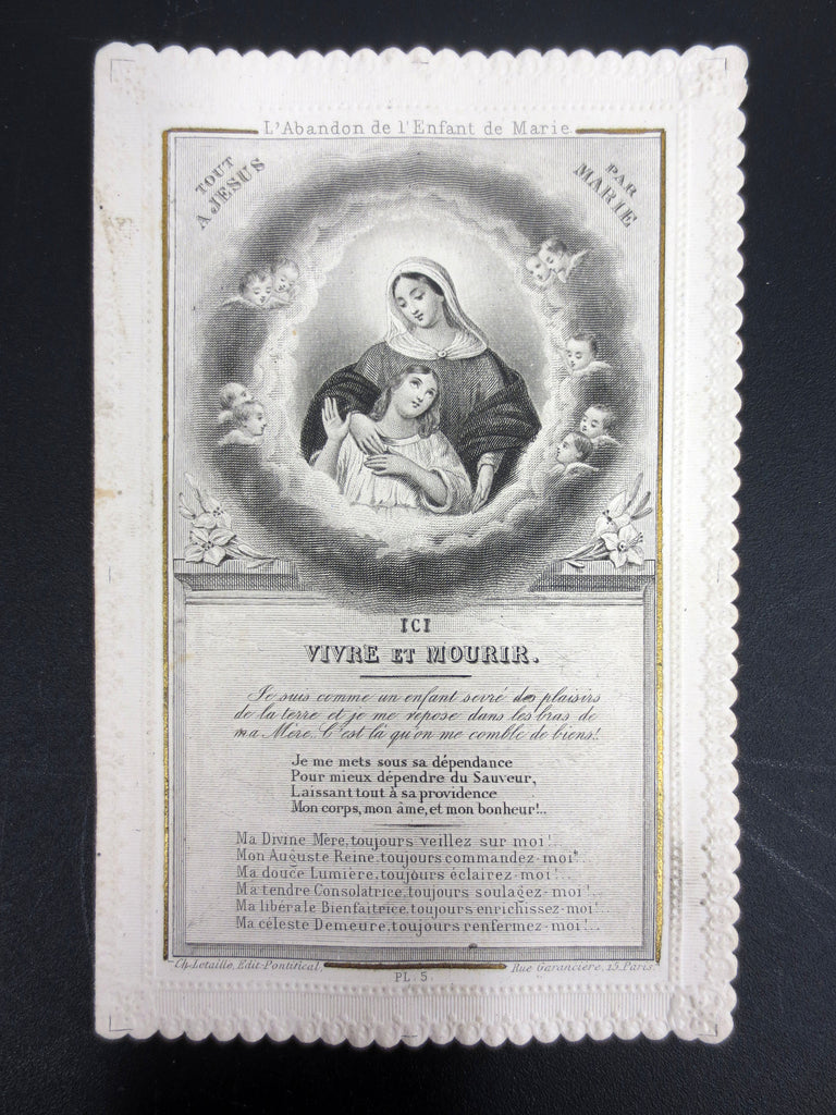 Antique Holy Card Lace Canivet by Letaille Paris, Abandoning the Child of Mary,