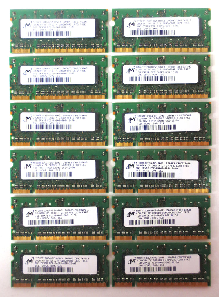 New 12GB 12x1GB Memory RAM by Micron DDR2 DIMM 800MHz PC2-6400S-666-12-A0