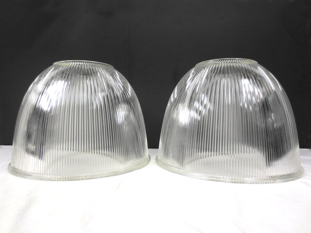 Holophane Glass Light Shades Fixtures 15" Dia, Rippled Glass Domes, Industrial