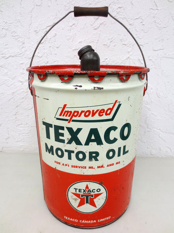 Vintage Texaco Motor Oil 5 Imperial Gallons Can, Improved Motor Oil, Red Green