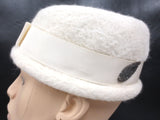 Vintage Mid Century Women's Bunny Fur Hat Made in Italy, Loop, Beads Motif