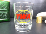 Vintage TWA Airlines Cocktail Glass Tumbler Advertising, Whisky Shot, Barware