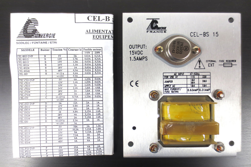 New Power Supply CEL-BS 15 by Sodilec Convergie, 15Vdc 1.5Amps OUT, 115/230V IN