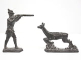 Vintage Antique Lead Toy Shooting Hunter and Running Deer Figurines, England