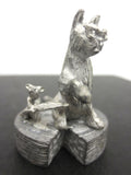 Vintage Pewter Miniature Cat and Mouse Eating Cheese, Cat Rotates, 1 1/4"