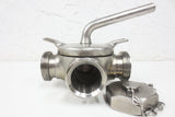 3-Way Stainless Steel Sanitary Valve 2 1/2" Male Threaded, Stopper, Disassembles