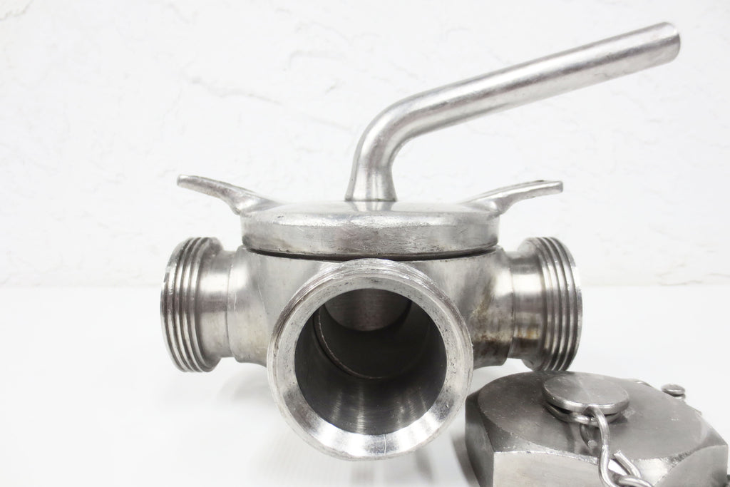 3-Way Stainless Steel Sanitary Valve 2 1/2" Male Threaded, Stopper, Disassembles