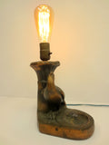 Vintage Antique 1930's Peacock Desk Light Lamp with Inkwell Rest, Edison Bulb