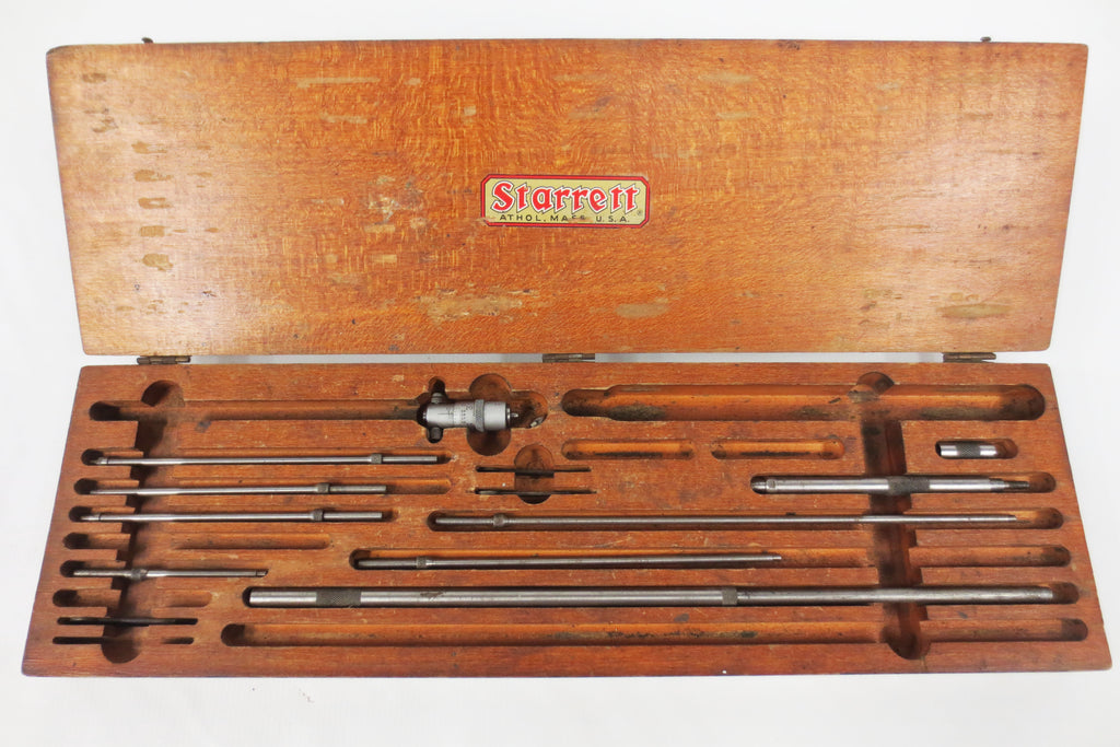 Vintage Starrett #124 Inside Micrometer Set 1-26", Original Wood Case, Head, Rods, Wrenches
