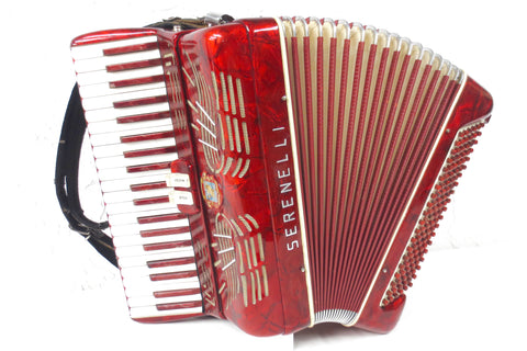 Vintage Serenelli Italy Piano Accordion, 41 Keys 120 Bass, Marbled Ruby Red