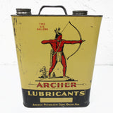 Vintage Archer Lubricants Motor Oil 2 US Gallons Can, Red Indian Archer, Omaha N