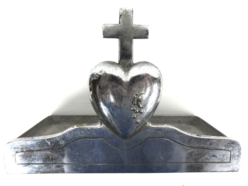 Vintage Funeral Casket Coffin Flower Holder, Funeral Limo Chrome, Sacred Heart