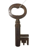 Original Antique Large 2 3/4" Skeleton Key, Massive Fancy Bit, 3 Rings Stop
