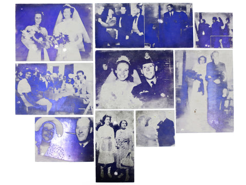 Lot of 9 WWII Metal Printing Plates, WW2 Photo Negatives of Soldiers & Marriages