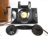 Antique 1920's Northern Electric Hand Crank Wall Telephone with Oak Wall Ringer Box, Bakelite, Wood, Brass