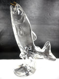 Vintage Jumping Fish Art Glass Sculpture 10.5" Signed FM from Sweden, Konstglas Ronneby, Golden Fish Hook