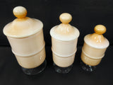 3 Vintage Glass Apothecary Jars with Bubble Lids 9.5", Pink Peach, Bubble Lids