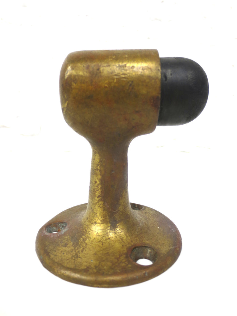 Antique Solid Brass Door Stopper 3" with Original Rubber, 3 Screw Plate, Industrial